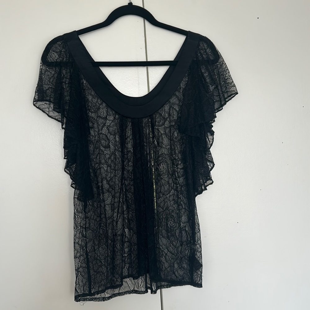 7 for all mankind sheer lace top with ruffle sleeves